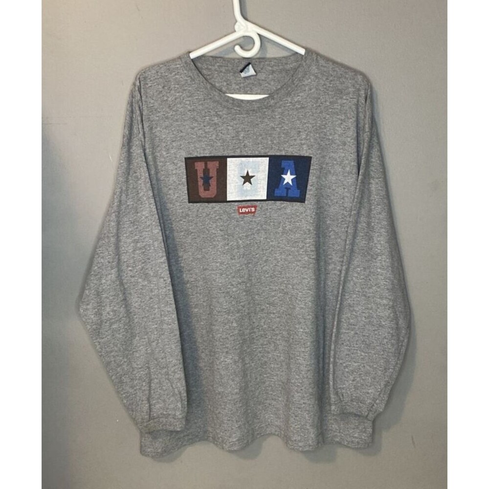 VTG Levi's Long Sleeve T Shirt Mens Sz Large Gray Box Logo Retro Y2K Made in USA